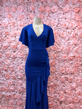 Load image into Gallery viewer, Black, Burgundy and Royal Blue Flutter Sleeve Maxi Dress