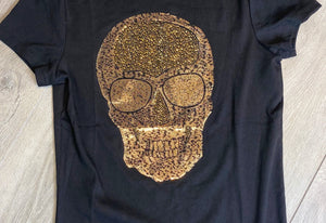 *CLEARANCE* Fernanda Olive or Black Skull Sequin Tee