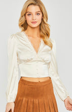 Load image into Gallery viewer, Angelina Beige Satin Long Sleeve Crop Top