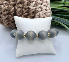 Load image into Gallery viewer, Grey, Natural, Ivory Bamboo Stretchy Beaded Bracelet