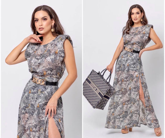 Round Neck Short Sleeve Long Dress