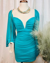 Load image into Gallery viewer, Jazmine Teal Bubble Sleeve Mesh Mini Dress