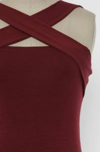 Cabernet Stretchy Cross Neck Bodycon Dress