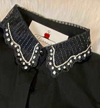 Load image into Gallery viewer, Bethany Black Button Up Rhinestone Collared Blouse