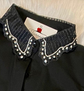 Bethany Black Button Up Rhinestone Collared Blouse