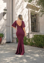 Load image into Gallery viewer, Black, Burgundy and Royal Blue Flutter Sleeve Maxi Dress