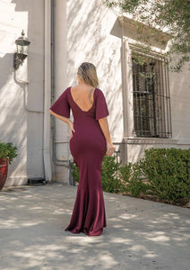 Black, Burgundy and Royal Blue Flutter Sleeve Maxi Dress