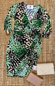 Plus Size Leonor Leopard/Tropical Leaf Print Dress