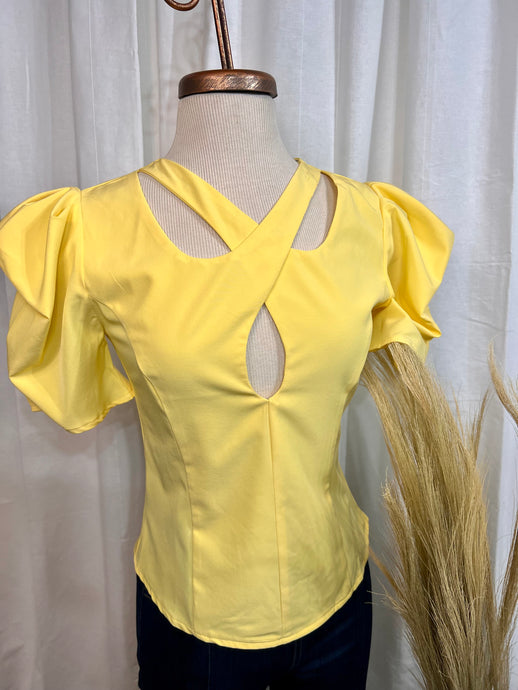 Angie Yellow Criss Cross Neck Band Top