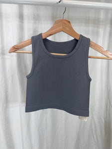 Charcoal Ribbed High Neck Cropped Tank Top