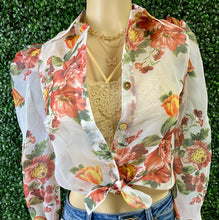 Load image into Gallery viewer, *CLEARANCE* Sasha White Floral Button Up Organza/Sheer Blouse