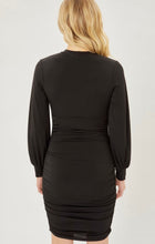 Load image into Gallery viewer, Berenice Black or Cocoa Brown Long Balloon Sleeve Fitted Mini Dress