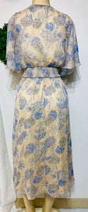 Felicia Flowy Floral Print Short Sleeve V Neck Smocked Cinched Waist Inner Lining Dress