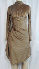 Load image into Gallery viewer, Vianney Velvet Stripped Long Sleeve Side Rib Slit Mock Neck Dress