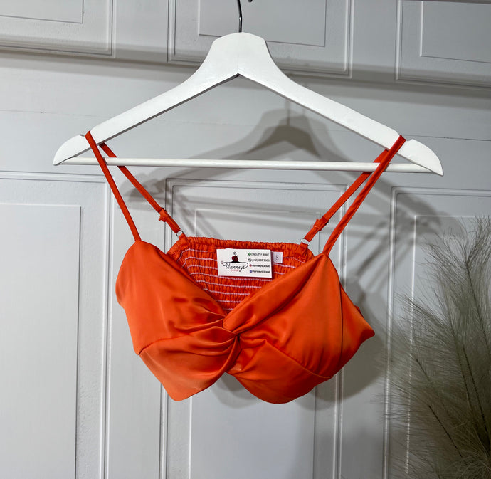 Lola Orange Front Twist Padded Satin Crop Top