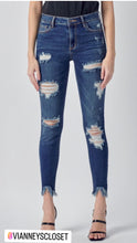 Load image into Gallery viewer, Cameron Medium Wash Mid Rise Distress Frayed Hem Crop Skinny Jeans!