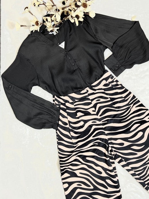 Tan/Black Thick Wide Leg Palazzo Zebra PrintPants