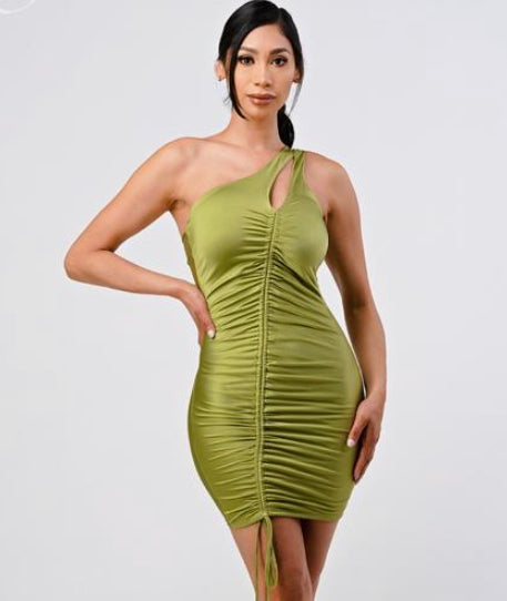 Gretel Lime Green One Sleeve Ruched Mini Dress