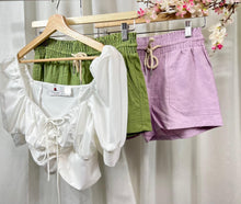 Load image into Gallery viewer, Aurora Lilac or Kiwi Green Drawstring Linen Shorts