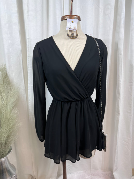 Tessa Taupe or Black Sheer V Neck Romper With Back Keyhole