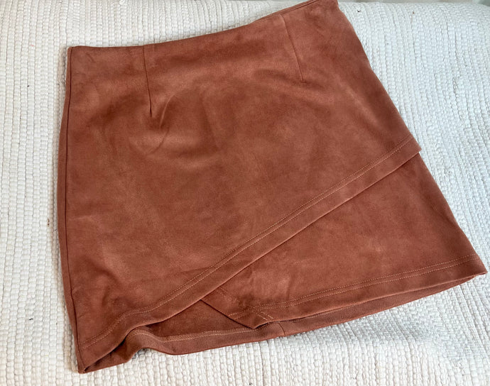 Faux Suede Cross Over Skirt