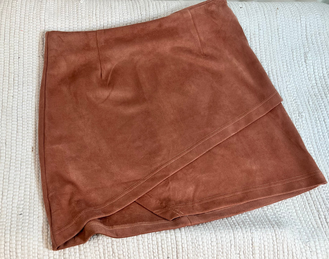 Faux Suede Cross Over Skirt