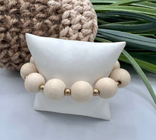 Load image into Gallery viewer, Grey, Natural, Ivory Bamboo Stretchy Beaded Bracelet