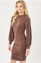 Load image into Gallery viewer, Berenice Black or Cocoa Brown Long Balloon Sleeve Fitted Mini Dress