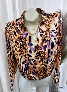 Victoria Animal Print V Neck Surplice Top