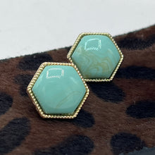 Load image into Gallery viewer, Yellow, Teal, Grey Pentagon, Marbleized Small Stud Gold Dipped Earrings