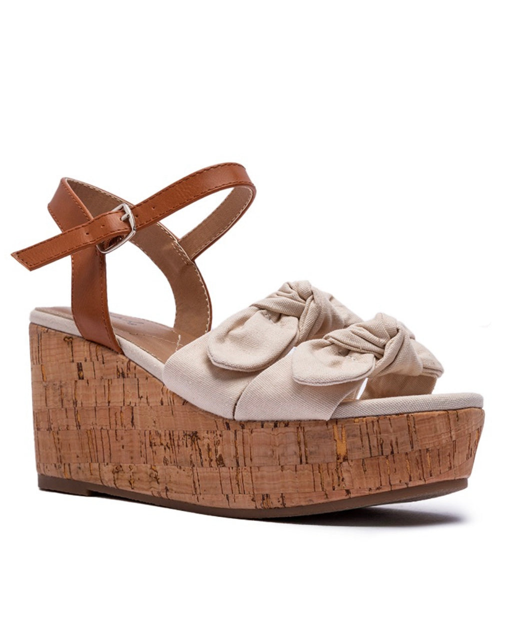 Chloe Natural Front Bow Wedges