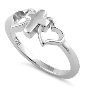 .925 Sterling Silver Cross Hearts Ring