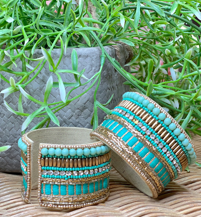 Anabelle Teal Cuff Beaded Bracelet