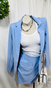 Leslie Light Blue Oversized Long Sleeve Open Blazer