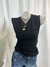 Load image into Gallery viewer, Jenny Black or Off White Sleeveless Round Neck Cinched Self Side Tie Side Keyhole Opening