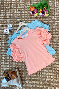 *CLEARANCE* Peach or Sage Shirring Puff Short Sleeve Top