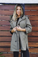 Load image into Gallery viewer, Jazmine Olive Green Hooded  Self Tie Trench Coat