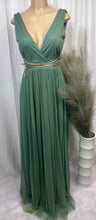 Load image into Gallery viewer, Miranda Mint Goddess Empire Waist V Neck Maxi Dress