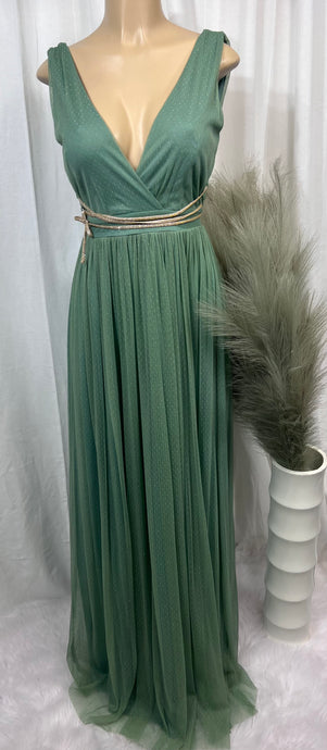 Miranda Mint Goddess Empire Waist V Neck Maxi Dress