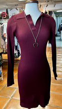 Load image into Gallery viewer, Clair Collared V Neck Ribbed Sweater Dress