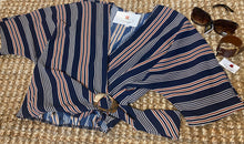 Load image into Gallery viewer, Navy Blue Strips Crop Top