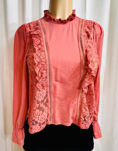 Mauve or Black Long Sleeve Lace Top