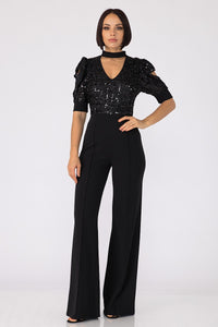 Ginna Black Sequined Wide Leg Jumpsuit