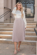 Load image into Gallery viewer, Mocha Jacquard Satin Pleated Midi Skirt