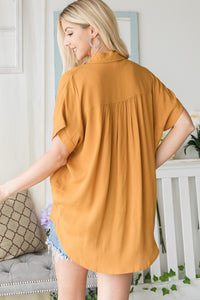 Olivia Olive or Mustard button Down Short Sleeve Top