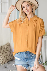 Olivia Olive or Mustard button Down Short Sleeve Top