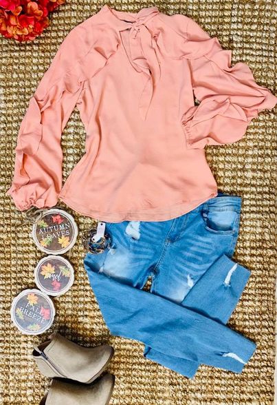 Heather Dark Salmon Ruffled Long Sleeve Top