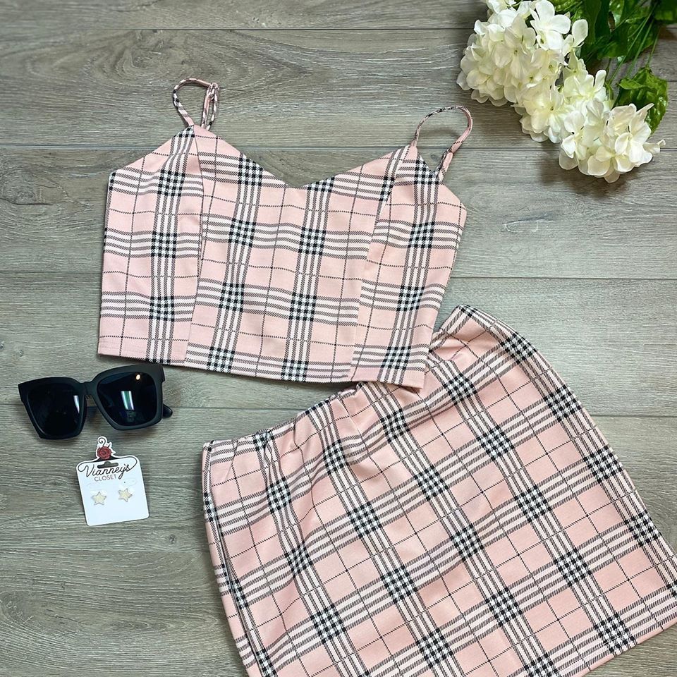 *CLEARANCE* Vanessa Pink Plaid Skirt set (2pc)