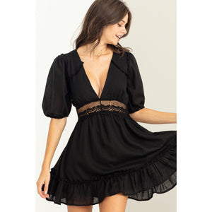 Melanie Black Meant To Be Lace-detail Ruffled Mini Dress