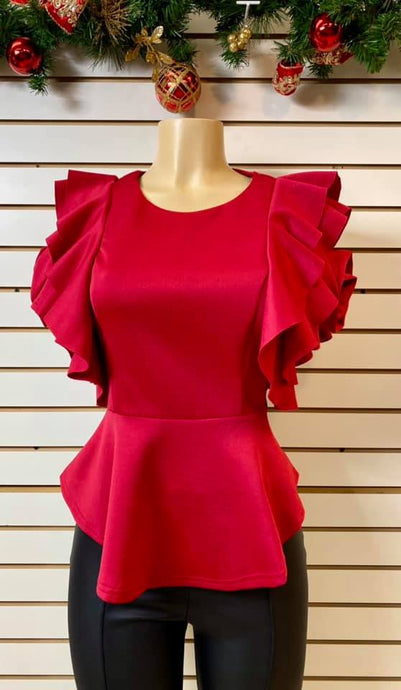 Red Ruffled Short Sleeve Top